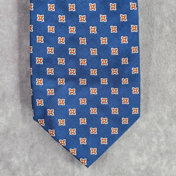 Lands' End Blue Floral Geometric 100% Silk Executive Corporate Men's Neck Tie - Picture 1 of 6